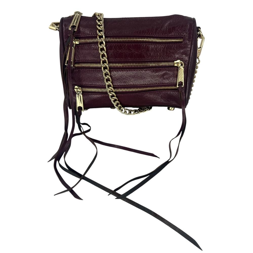 Rebecca Minkoff Mini 5 Zip Crossbody‎ Bag Burgundy Leather Chain